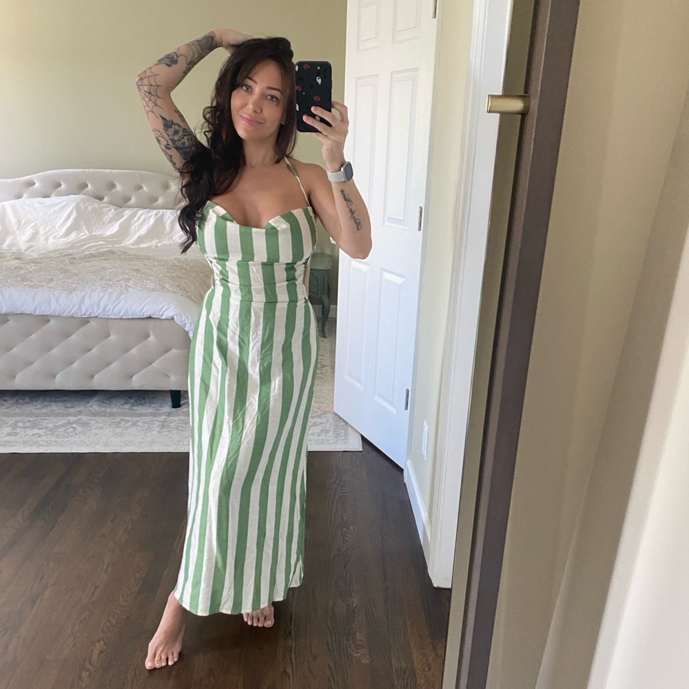 Green and White Striped Maxi Dress